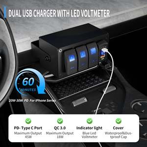 Caja de interruptores basculantes de 3 posiciones con cargador USB dual PD QC 3.0 y voltímetro para uso en automóvil - Product Image 4