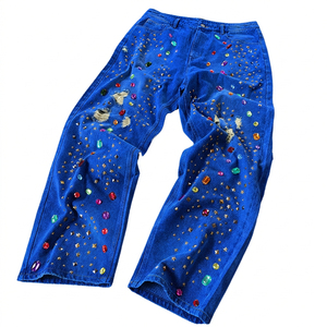 Jeans Personalizados con Pedrería para Mujer, Jeans Anchos con Pedrería, Jeans Holgados de Pierna Ancha con Pedrería - Product Image 6