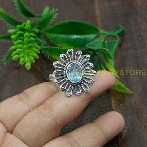 แหวนบลูโทแพซคุณภาพสูงธรรมชาติ แหวนเงินแท้ 925 แหวนพลอยสีน้ำเงิน แหวนประดับเพชรพลอย แหวนบลูโทแพซ ของขวัญเครื่องประดับ - Product Image 5