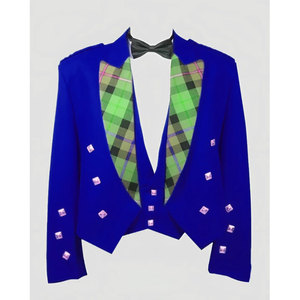 Custom Handmade Blue Wool Prince Charlie <b>Jacket</b> Green Tartan Vest <b>Silver</b> Buttons Factory Supplies - Product Image 1
