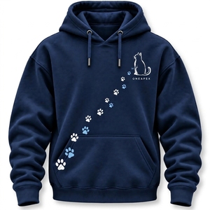 Sudadera con Capucha Personalizada con Estampado de Pata de Gato Azul Marino, Sudadera Informal para Hombre, Ropa Urbana, Diseño Gráfico Animal, OEM, ODM, Venta al Por Mayor - Product Image 1
