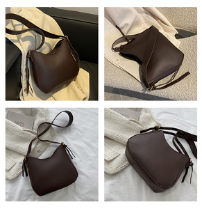 Sac bandoulière en cuir, forme minimaliste, mode, usage quotidien, couleur marron foncé, sac banane - Product Image 5