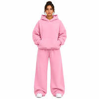 Ensemble survêtement femme personnalisé hiver, sweat à capuche oversize et pantalon large en polaire, avec poche kangourou, couleur unie, deux pièces, coupe ample