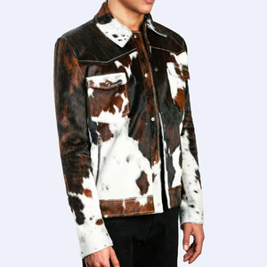 Wholesale Men Cow Pattern Faux <b>Fur</b> Jacket Long Sleeve Button Up Fashion Winter <b>Coat</b> Winter Slim Fit Thick Faux <b>Fur</b> Lining - Product Image 2