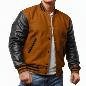 Veste de sport verte pour homme avec manches en cuir PU, vêtement d'extérieur décontracté pour l'automne, coupe classique, col rabattu, fermeture à boutons - Product Image 5