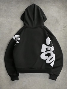 Sudadera con capucha unisex informal de hip hop con cremallera y estampado, de forro polar de algodón de 280 g, holgada, con forro satinado, estilo streetwear para otoño. - Product Image 2