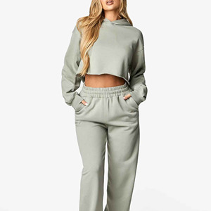 Oversized Crop Hooded Sweatshirt Solid Color French Terry Long Sleeve Casual Wear Autumn Style Unisex Fit - Product Image 6