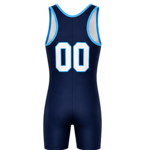 Combinaison de lutte sublimée bleu marine pour hommes, en polyester léger, uniforme sportif athlétique, entraînement de lutte, performance, compétition - Product Image 3