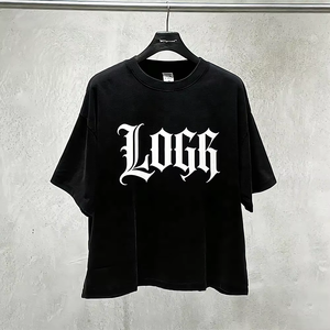 Camiseta LOGH Extra Grande de Algodón Negro, Manga Corta, Cuello Redondo, Estilo Urbano, con Letra Estampada en la Parte Delantera, Corte Jersey para Hombre - Product Image 1