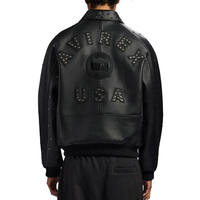 Veste en cuir ICON à clous, édition limitée, cuir véritable, patchwork brodé, col rabattu, style Avirex, veste bomber