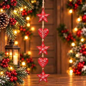 Carillon suspendu Cascade Écarlate avec des brins de feuilles blanches, des clochettes métalliques fines et un cordon en chanvre torsadé - Product Image 5