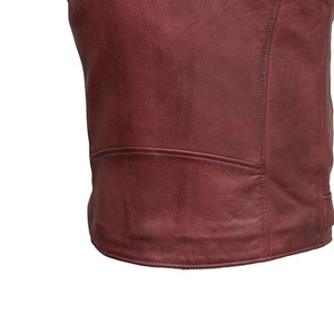 Chaleco de Cuero Borgoña Personalizado para Hombre, Chaleco de Motociclista sin Mangas, Estilo Punk, Chaleco de Cuero Genuino - Product Image 6