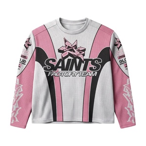 เสื้อเจอร์ซีย์สตรีทแวร์แขนยาวผ้าตาข่าย พิมพ์ลายแบบซับลิเมชั่น ดีไซน์เนอร์สีชมพู เสื้อฟุตบอลสไตล์อเมริกัน แฟชั่น - Product Image 1
