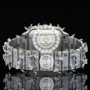 Wholesale Round Moissanite Diamond Luxury <b>Watch</b> <b>Silver</b> Quartz Movement 20cm Band Iced Out Hip Hop Style Analog - Product Image 5