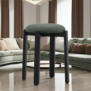 Midcentury Modern Durable Adjustable Stackable <b>Portable</b> Upholstered <b>Stool</b> with Black Beech Wood Legs for Bedroom Villa Home Use - Product Image 1