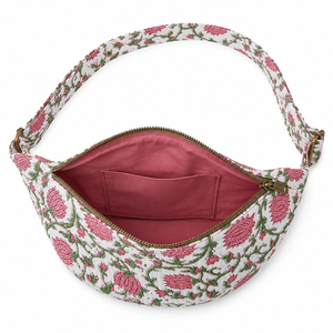 Bolso Bandolera de Algodón Acolchado con Estampado Floral Rosa para Mujer – Bolso Tipo Sling Hecho a Mano con Estampado de Bloques, Personalización Disponible - Product Image 4