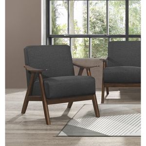 Sedia Moderna in Legno Massello di Gomma con Finitura Noce, Cuscino Imbottito in Tessuto Grigio Scuro, per Soggiorno Domestico - Product Image 4