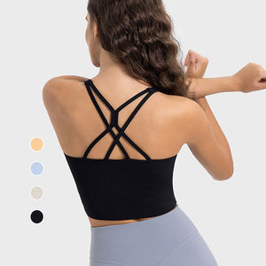 เสื้อชั้นในกีฬาผู้หญิงพิมพ์โลโก้ได้ ยืดได้ 4 ทิศทาง เนื้อผ้านุ่ม ระบายอากาศ แห้งเร็ว ผลิตจากไนลอนและสแปนเด็กซ์ เหมาะสำหรับออกกำลังกาย ฟิตเนส โยคะ แบบสองชั้น - Product Image 3