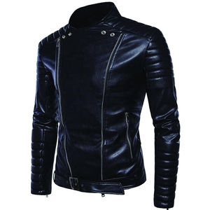 Veste en cuir pour homme RNSHANGER, coupe slim, courte, col à revers, en PU, fermeture éclair, coupe-vent, vêtements pour homme, automne - Product Image 1