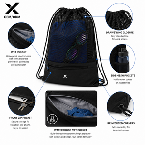 Bolsa de Malla Personalizada con Cordón para Natación, Transpirable, Impermeable, con Bolsillo para Ropa Mojada, Mochila Deportiva para Gimnasio y Playa, Ligera, para Guardar Equipo de Natación - Product Image 5