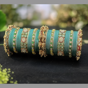 Gold Plated Meenakari <b>Bangles</b> <b>Set</b> Crystal Stone Imitation Pearl 2.4\" Ruby Steel Fine for Bridal Occasions-10575604BLU_2.4 - Product Image 3