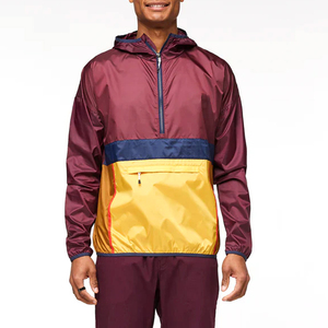Veste coupe-vent unisexe à blocs de couleur, col zippé, à capuche, décontractée, pour l'hiver, imperméable, respirante, coupe-vent, polyester/nylon - Product Image 1