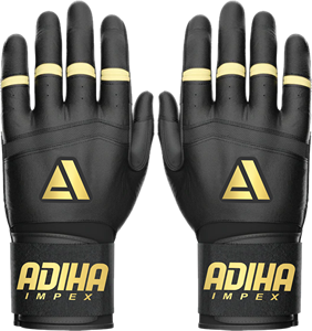ถุงมือตีเบสบอลหนัง Adiha Impex สีดำและสีทอง ปิดด้วยแถบตีนตุ๊กแก สำหรับผู้ใหญ่ทุกเพศ ใช้สำหรับฝึกซ้อม พร้อมที่รัดข้อมือ เป็นมิตรกับสิ่งแวดล้อม - Product Image 3