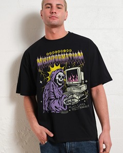 เสื้อยืดโอเวอร์ไซส์สีดำ พิมพ์ลายตัวอักษร คอโอ แขนสั้น ผ้าเจอร์ซีย์คอตตอนทรงปกติ สไตล์ลำลองสำหรับผู้ชาย พร้อมโลโก้ด้านหน้า - Product Image 4
