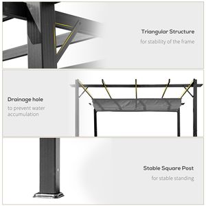 Pergola da Giardino in Alluminio Grigio 10x10 con Tettoia Retrattile per Ombreggiatura - Product Image 6