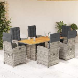 Conjunto de Comedor de Jardín de Ratán Gris para 6 Personas, Mesa de Teca Resistente a la Intemperie, Muebles de Exterior de Estilo Contemporáneo - Product Image 3