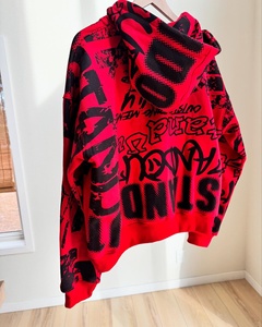 Sudadera con capucha unisex de invierno de moda, personalizada, estilo urbano gótico, con estampado de letras, bordado, efecto desgastado, corte oversize, de felpa y con cremallera - Product Image 3