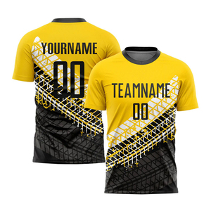 Custom Gold Black-white Heat-transfer Soccer Uniform Jersey | Made 100% Polyester Wicking Knit Wicking Pinhole Mesh Unisex Adult - Product Image 4