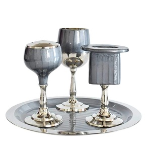 Elegant <b>End</b> Shabbat Havdalah Set Contemporary Style Nickel Plated Blue Marble Decal Footed Kiddush Cup Goblet <b>Bar</b> Accessories - Product Image 4
