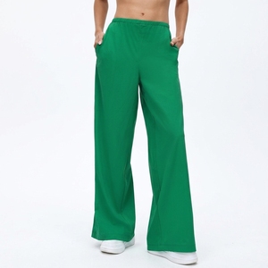 Pantalon palazzo fluide à taille mi-haute élastique et jambe large pour femme – Tenue décontractée et tendance - Product Image 3