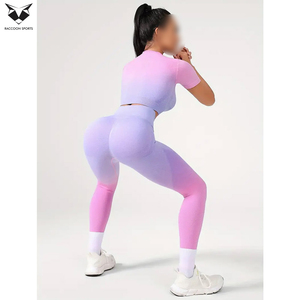 Elastic & Activewear Breathable Cotton T-Shirt And Leggings Set OEM ODM Service Workout <b>Crop</b> <b>Top</b> High Waisted Yoga Leggings Sets - Product Image 2