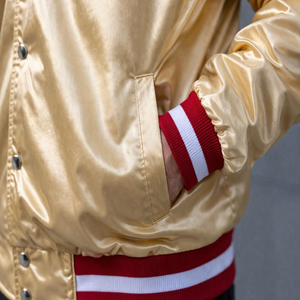 Chaqueta bomber satinada dorada auténtica vintage de los San Francisco 49ers, recruda los días de gloria, chaqueta de alta calidad para hombre. - Product Image 2