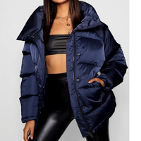 Veste matelassée unisexe surdimensionnée bleu marine, douce, avec capuche, fermeture éclair, poches, coupe-vent, toutes saisons, couleur unie, légère, coupe régulière