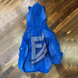 Sweat à capuche zippé pour homme, orné de strass, poids lourd |   Veste d'hiver à capuche à motif lettres |   Collier en strass OEM - Product Image 6