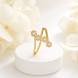 Luxury 14K <b>Gold</b> Floral Vine <b>Ring</b> with Sparkling CZ Flower Stones Elegant Bridal Party Jewelry for Women - Product Image 2