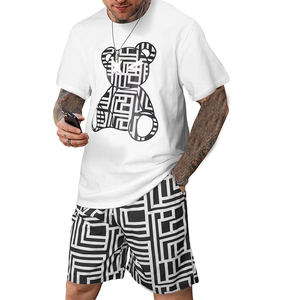 ชุดเสื้อยืดและกางเกงขาสั้นผ้าฝ้ายผสมโพลีเอสเตอร์ระบายอากาศสำหรับผู้ชายใส่ลำลองฤดูร้อน ราคาประหยัด เหมาะสำหรับออกกำลังกายและวิ่ง - Product Image 5