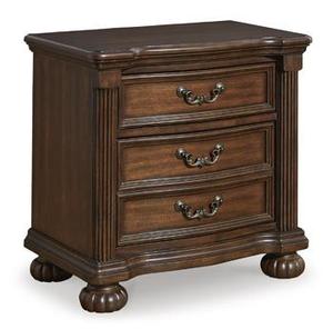 Traditional Mahogany Nightstand 3 Drawer Solid Wood Chest Bedroom <b>Storage</b> Cabinet <b>with</b> Brass Handles Freestanding Design - Product Image 3