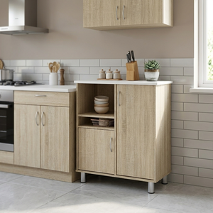 FURNIZONE Moderno 2126 Mueble de Cocina Multiusos, Soporte para Microondas de Madera, Estante Abierto, Puerta de Melamina, Aparador, Buffet - Product Image 1