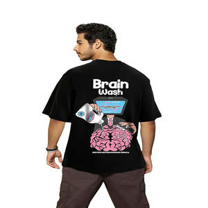 T-shirt surdimensionné uni pour hommes T-shirt en polyester respirant blanc col rond décontracté polyvalent hors épaule T-shirts à manches - Product Image 2