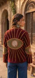 Velvet Suzani Embroidered Jacket Women's Mandarin Collar <b>Long</b> Sleeve Open Front <b>Cardigan</b> Style Statement Wear - Product Image 4