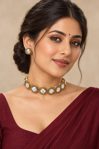 Ensemble de bijoux de mariage traditionnel Seaila Exports pour femmes, collier et boucles d'oreilles en laiton plaqué or, imitation perle Kundan Polki - Product Image 2
