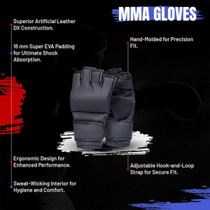Top Quality MMA Training Gloves Half Finger PU Material <b>Velcro</b> Wrist Closure Unisex <b>Black</b> Color Martial Arts Use - Product Image 6