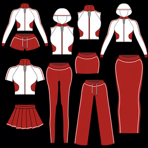 Women's Sporty Two Piece <b>Set</b> Customizable Logo Embroidery Color Block Printed Pleated Zip-Up Quick Dry Jacket & Shorts Tracksuit - Product Image 2