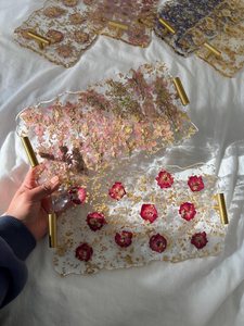 Floral Resin Tray with Gold Flake Handles | Pressed Flower <b>Trinket</b> Dish - Product Image 4