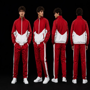 Survêtement Homme Rouge et Blanc Color Block à Capuche avec Cordon de Serrage, Style Streetwear Sportif, Vêtement d'Entraînement Respirant en Nylon, Coupe Ample, Idéal Été - Product Image 2