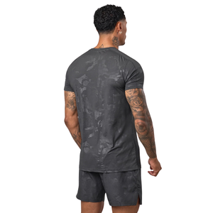 Ensemble de t-shirt et short de sport pour hommes, tricoté, camouflage, séchage rapide, respirant, pour la salle de sport, l'entraînement, la course à pied, les vêtements de sport décontractés, deux pièces - Product Image 2